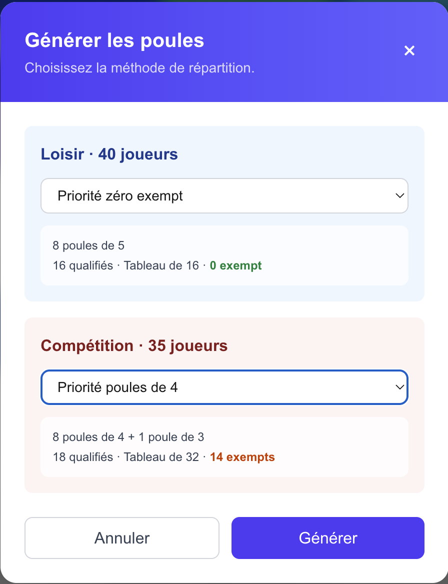 Création automatique des tableaux